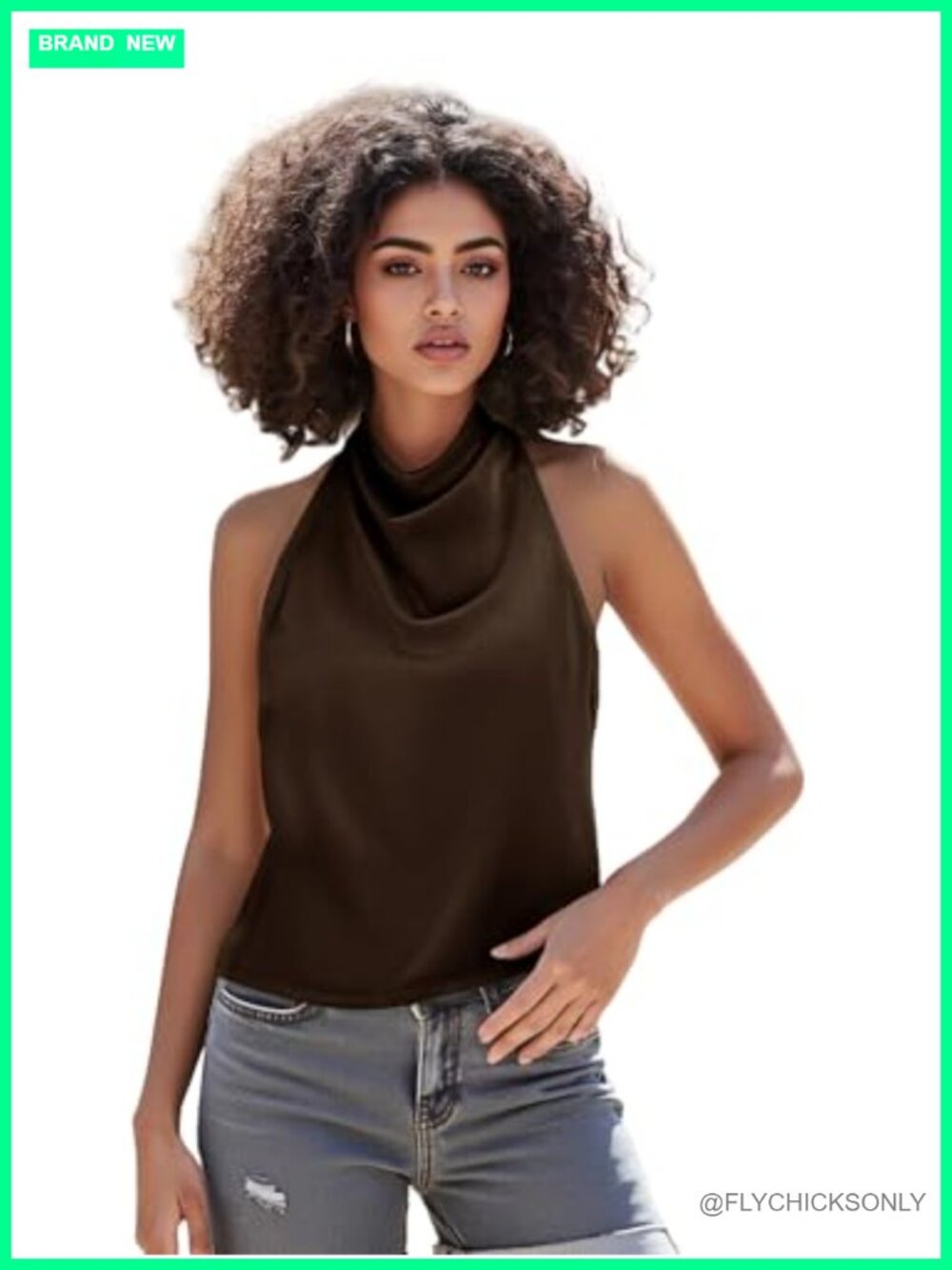 Women Satin Halter Tank Top Sleeveless Mock Neck Backless Crop Blouse